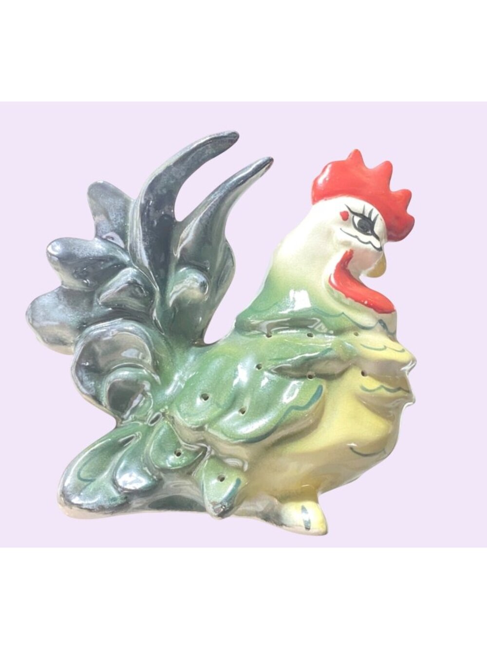 Ceramic Green Red Holder Rooster Hors d'oeuvre Mid‑Century Modern